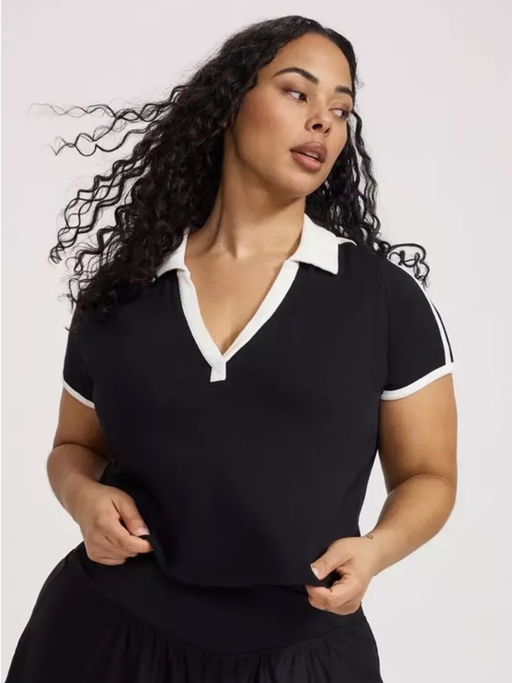 Tru by Torrid Black and White Collared Polo Crop Top
